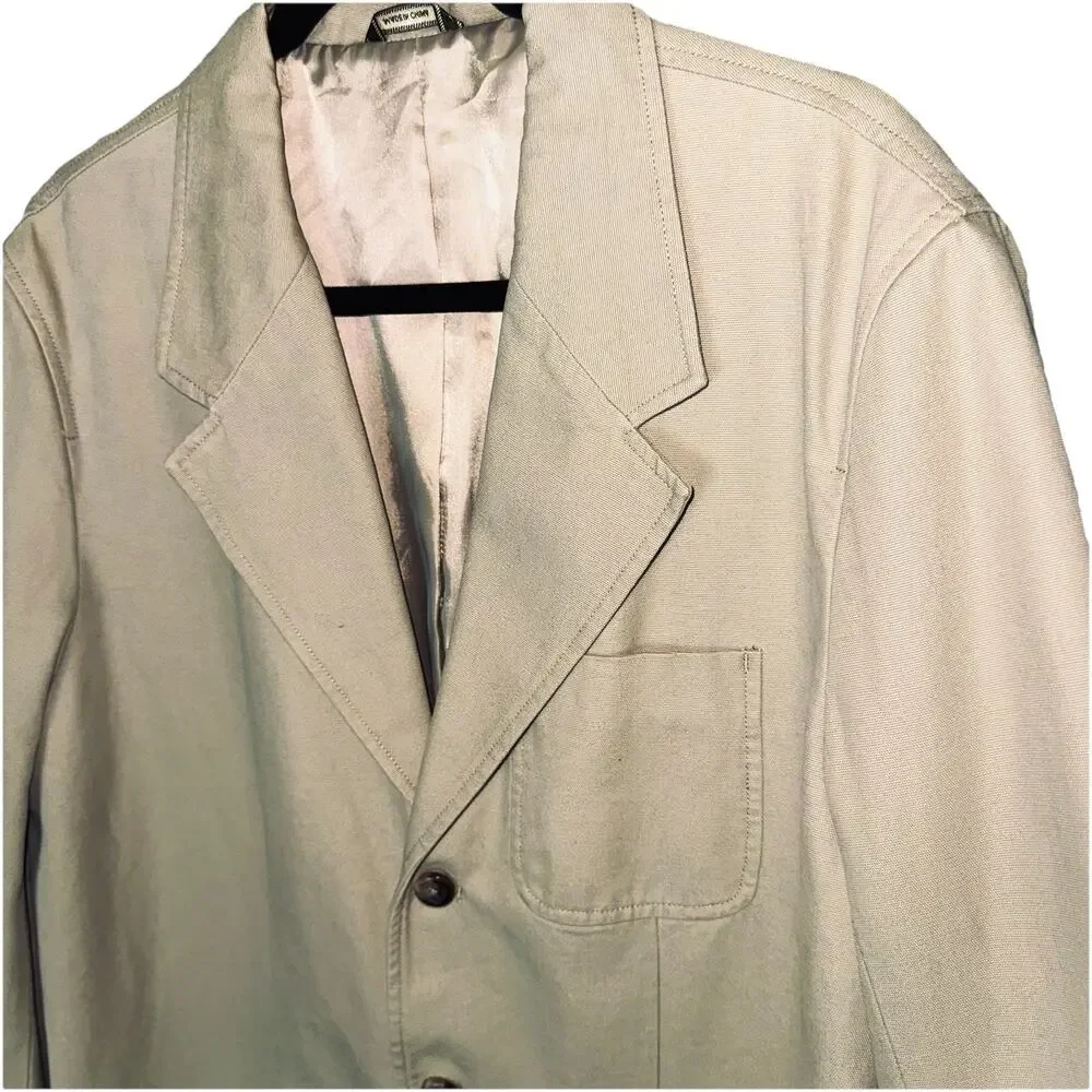 Eddie Bauer‎ Sport Coat Blazer Jacket Mens Large Khaki Three-Button 100% Cotton